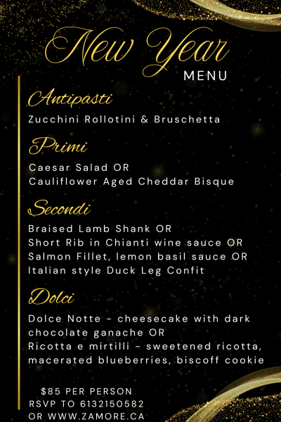 New Years' Eve Dinner Menu